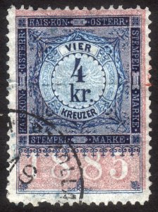 1885, Austria 4Kr, Revenue stamp, Used