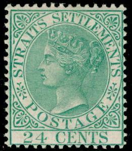 MALAYSIA - Straits Settlements SG68, 24c yellow-green, LH MINT. Cat £80.