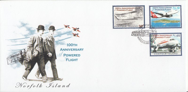 Norfolk Island 2003 FDC Sc #801-803 Set of 3 100th Anniversary of Powered Flight