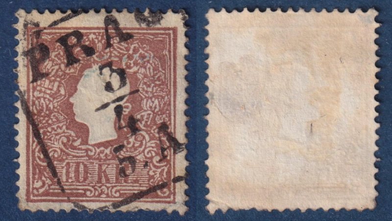 Austria - 1858 - Scott #10 - used - PRAG box pmk Czech Republic