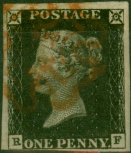 GB 1840 1d Penny Black SG2 Pl. 1b (R-F) Fine Used 4 Good-Close Margins Red MX