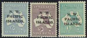 NWPI NEW GUINEA 1918 KANGAROO 6D 9D AND 1/- 3RD WMK 