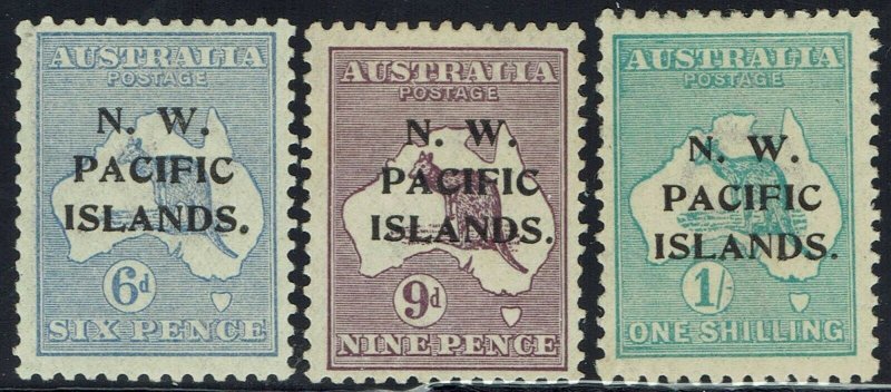 NWPI NEW GUINEA 1918 KANGAROO 6D 9D AND 1/- 3RD WMK 