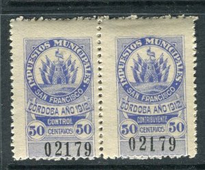 ARGENTINA; Early 1900s classic Local Revenue issue fine Mint PAIR