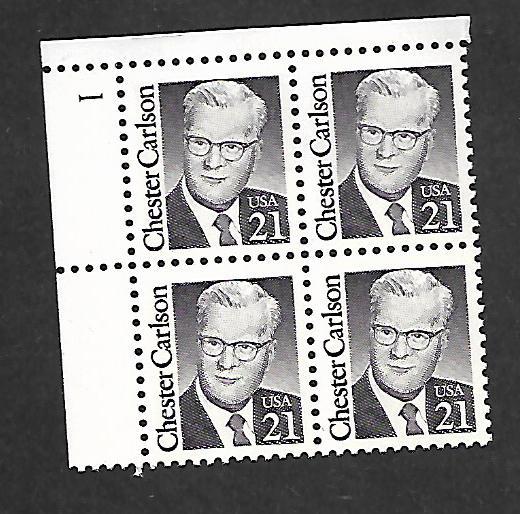 US 2180 MNH CHESTER CARLSON PLATE BLOCK