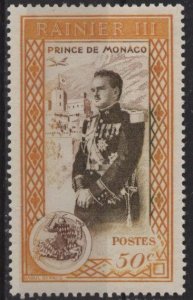 Monaco 248 (mh, missing perf., 2 hinge marks) 50c Prince Rainier III (1950)