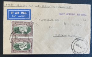 1934 Salisbury Southern Rhodesia First Flight Airmail Cover FFC To Limbe