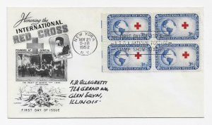 US 1016 (Me-10) 3c Red Cross blk 4 on FDC Fleetwood Cachet ECV $12.50