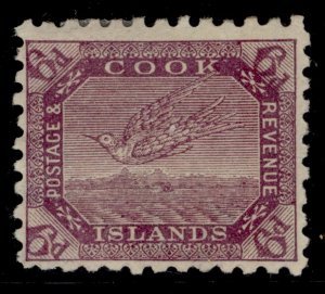 COOK ISLANDS QV SG18, 6d purple/thin toned, M MINT. Cat £45. PERF 11