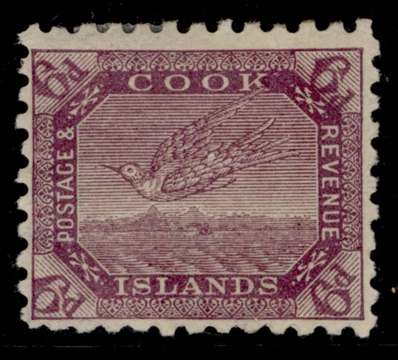 COOK ISLANDS QV SG18, 6d purple/thin toned, M MINT. Cat £45. PERF 11