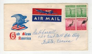 WW2 PATRIOTIC 1940s GOD BLESS AMERICA & AIRMAIL LABEL TIED BY CANCEL Defense Sta