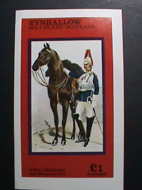 ​SCOTLAND-EYNHALLOW STAMP-1973ROYAL WEDDING-SOLDIER ON HORSE- IMPERF-MNH-S/S