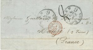 U.S., 1863 Stampless Cover, Sent from N.Y.C. to France, Many Postal Markings