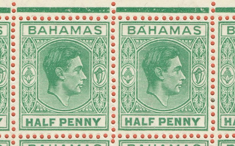 [sto050] BAHAMAS 1938 SG149 mnh 1/2d green compl.sheet w/VARIETIES cv:£725+++