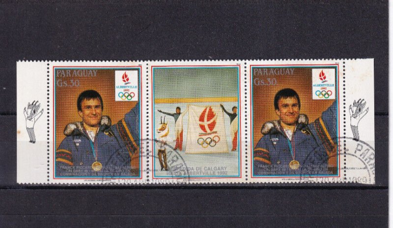 LI09 Paraguay 1989 Winter Olympic Games-Albertville, France used strip of 3