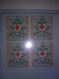 1917 CHRISTMAS SEALS BLOCK OF 4 MINT NEVER HINGED GEMS !! GREAT FIND !!