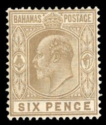 Bahamas #47 Cat$25, 1911 6p brown, hinged