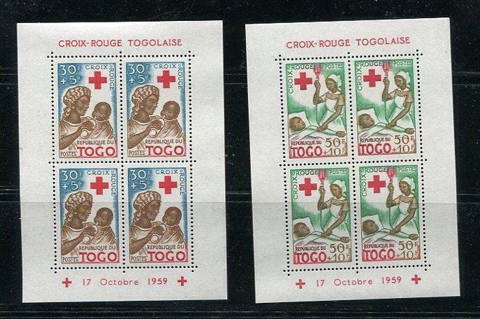 Togo 1959 Sc B12a-14a Souvenir Sheet Perf+Imperf Red Cross MNH 6237 