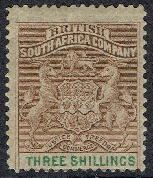 RHODESIA 1892 ARMS 3/- 