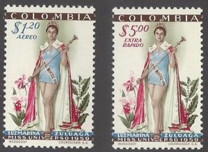 Colombia #C317-18 MNH set, airmail, Miss Universe, issued 1959