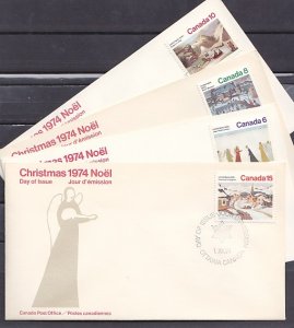 Canada, Scott cat. 650-653. Christmas issue on 4 First day covers. ^