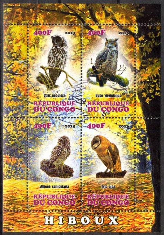 Congo 2013 Birds (4) Owls MNH Cinderella !