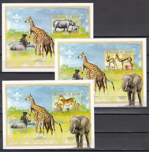 Guinea, 1999 issue. African Fauna with Scout logo. Elephants in Selvage. IMPF. ^