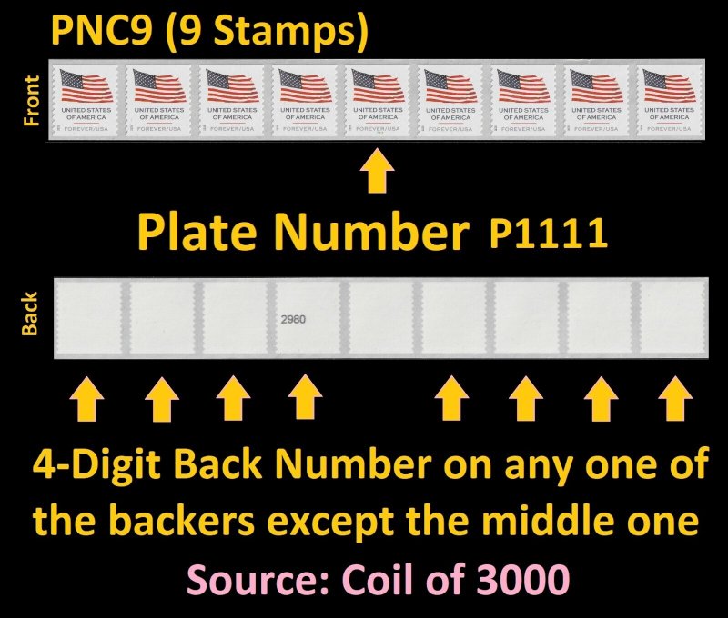 US Flag F PNC9 P1111 4d back # (from 3k coil) MNH 2025