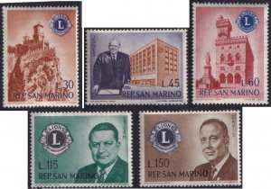 San Marino 466-70 (mvlh set of 5 wthout airmail) Lions International (1960)