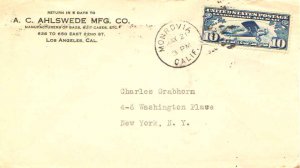 United States California Monrovia 1928 numeral duplex  10c Lindbergh Airmail ...