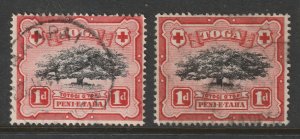 Tonga the used 1942 1d with lopped branch flaw