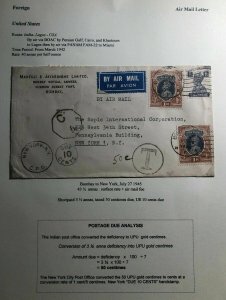 1945 Bombay India Airmail Commercial Cover To New York USA Postage Due