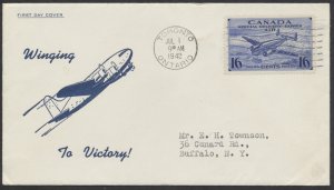 1942 #CE1 16c Airmail Special Delivery FDC Rosenbaum Patriotic Cachet Toronto