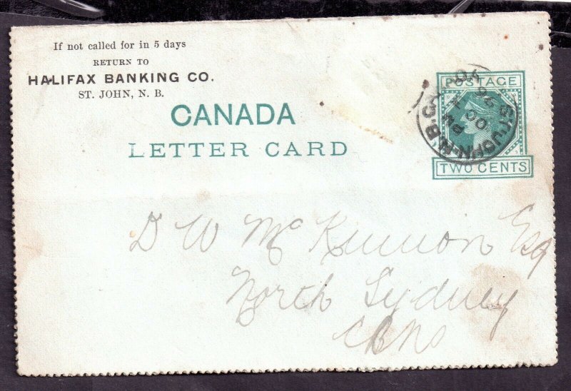 Canada 1896 QV Letter Card St. Johns New Brunswick PMK WS17100