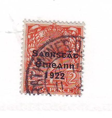 Ireland Sc 47 1922 2 d orange G V stamp overprinted used