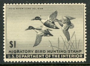 USA 1945 Duck Stamp $1.00 Shoveller Ducks Scott #RW12 MNH B135