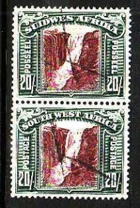 South West Africa-Sc#120- id12-used 20sh pair, pen cancelled-Waterfall-1931-7-