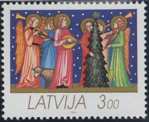 Latvia 1992 MNH Sc 337 3r Angels, musical instruments, tree Christmas