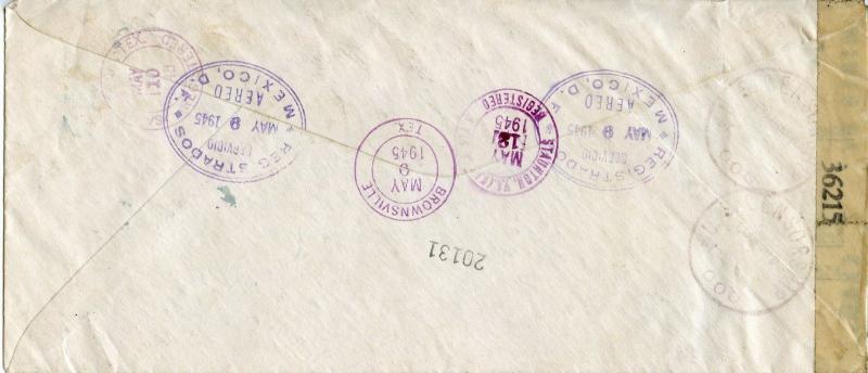 Mexico Scott C69, 790 (2) On Censored Registered 1945 Airmail Cover to Virginia