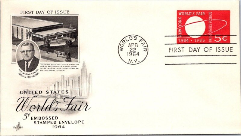 FDC 1964 SC #1244 Artcraft Cachet - Worlds Fair NY - Single - J903