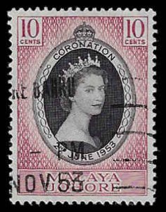 Malaya (Johore) #155 Used VLH; 10c Queen Elizabeth II Coronation (1953)