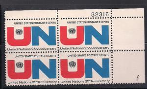 Plt Blk Sc# 1419 25 Yrs of United Nations MNH #32316 UR