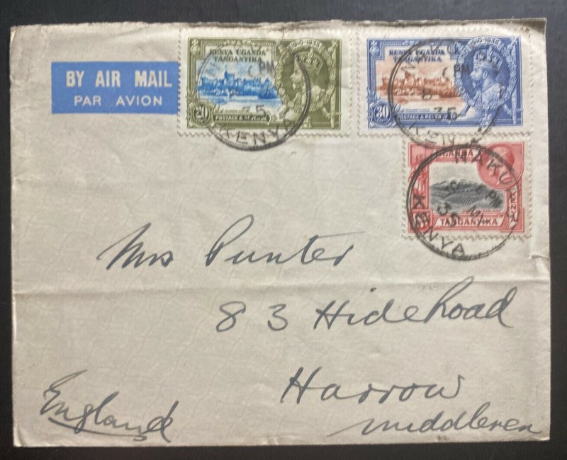 1935 Nakuru Kenya British KUT Airmail Cover To Harrow England Silver Jubilee 