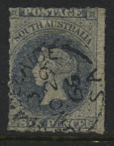 South Australia 1858 6d slate blue used