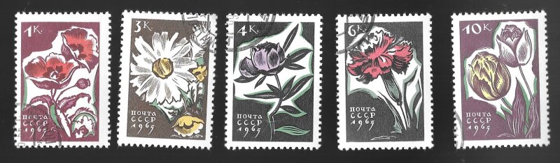 Russia # 3025-3029  Flowers complete set Cto  H