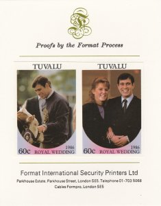 TUVALU 1986 WEDDING - ANDREW & FERGIE  imperf on FORMAT INTERNATIONAL PROOF CARD