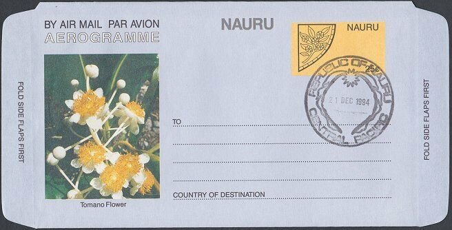 NAURU 25c aerogramme - Tomato flower -  cto 1994............................L133