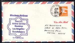 US Los Angeles,CA to Guadalajara,Mexico Western Airlines First Nonstop 1978 F...