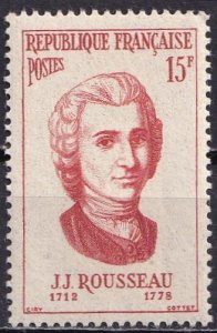 France 813 (mnh) 15fr Jean-Jacques Rousseau, dk red (1956)