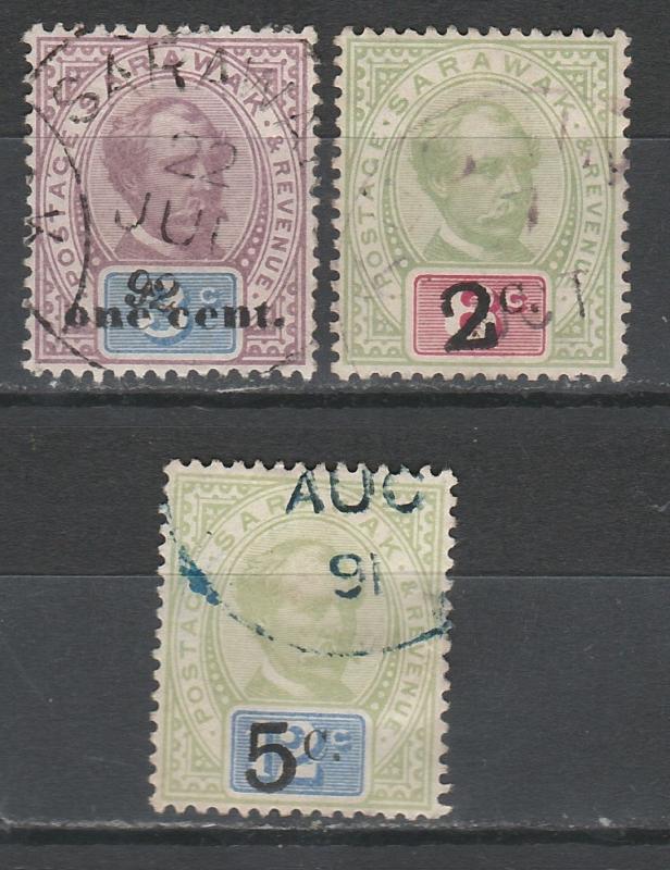 SARAWAK 1889 RAJAH SURCHARGE 1C/3C 2C/8C AND 5C/12C USED